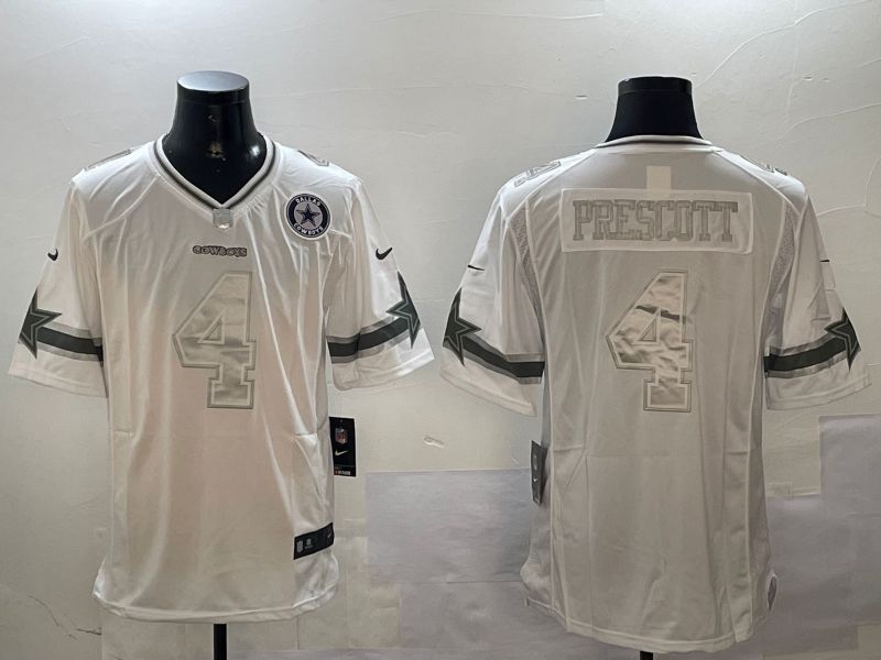 Men Dallas Cowboys #4 Prescott White platinum 2024 Nike Limited NFL Jersey style 2